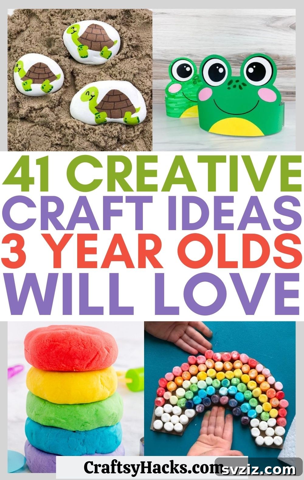 A collage of various fun crafts for 3-year-olds including magnets, rainbows, fish, and more, promoting creativity and fine motor skills.