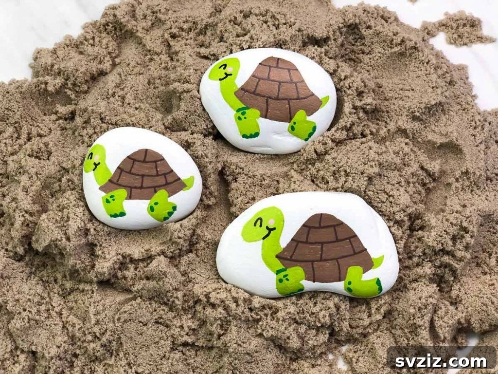 A variety of colorful painted rocks with different designs, encouraging creativity in kids.