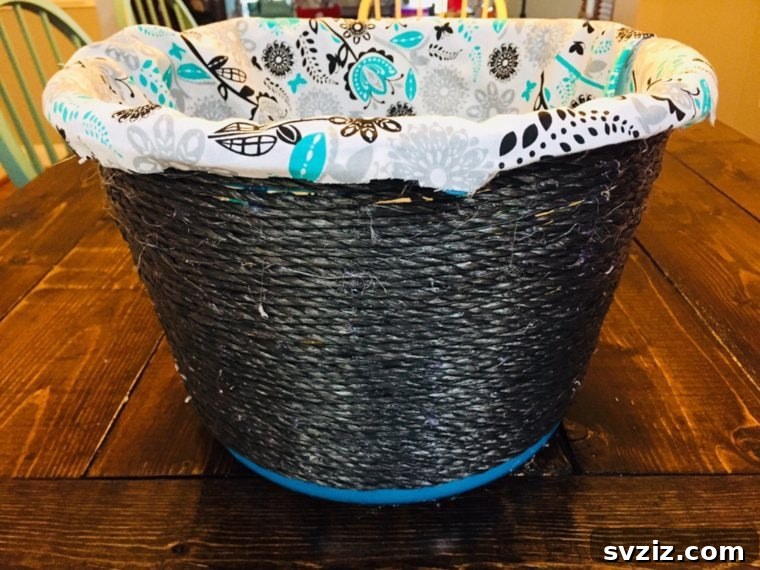DIY Decorative Storage Bin from Dollar Tree basket and fabric