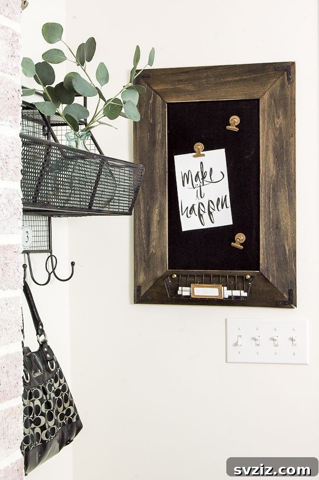 DIY Memo Chalkboard from Dollar Tree with magnetic features for family messages