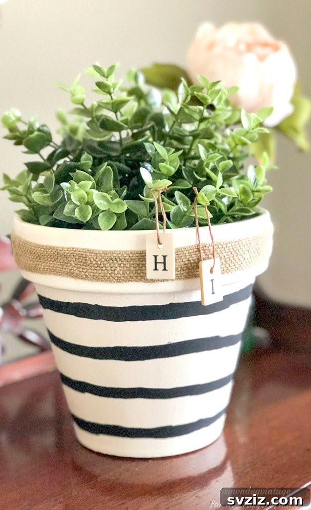 DIY Custom Planter makeover using Dollar Tree terracotta pots and burlap