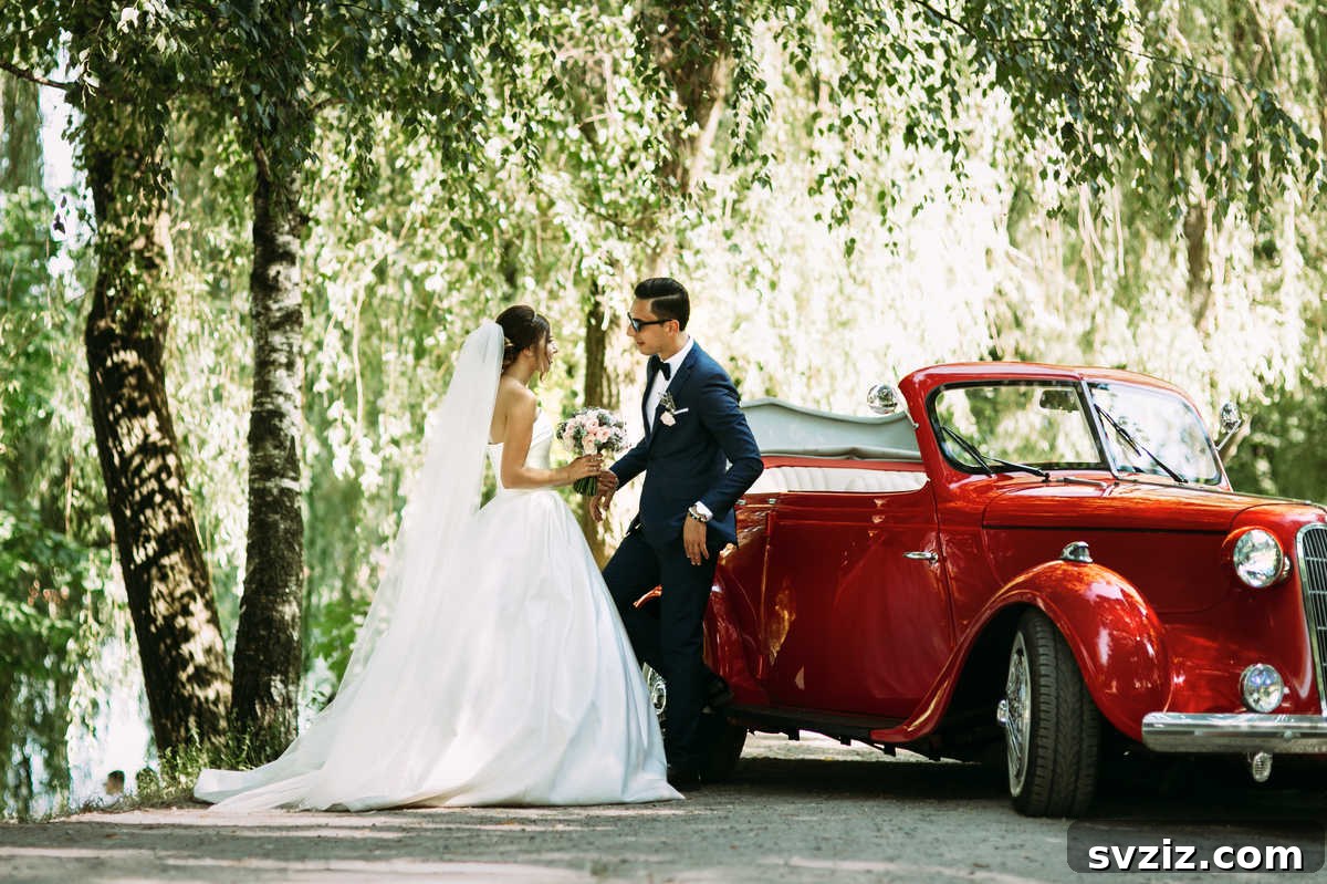 Old Antique Car wedding entrance