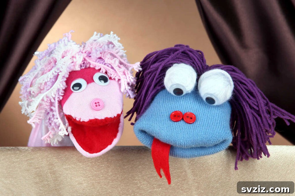 Hand-decorated sock puppets for creative play with toddlers.