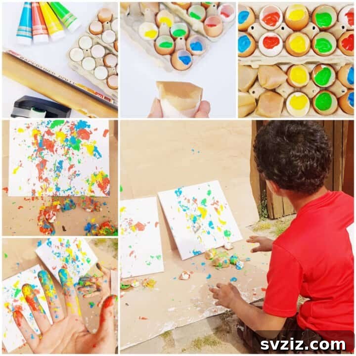61 Charming & Simple Paintings for Aspiring Artists 19 Messy and fun Eggshell Art for kids and abstract artists