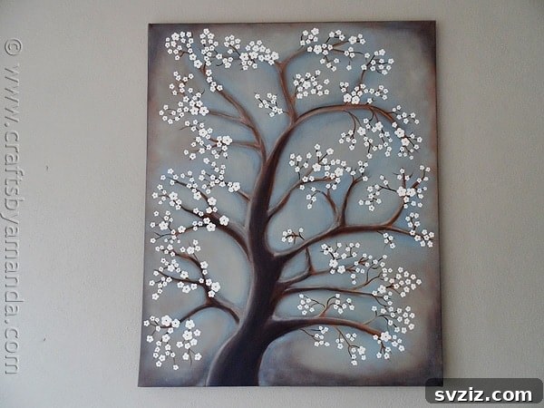 61 Charming & Simple Paintings for Aspiring Artists 3 Cherry Blossom Tree painting, an easy art project for beginners