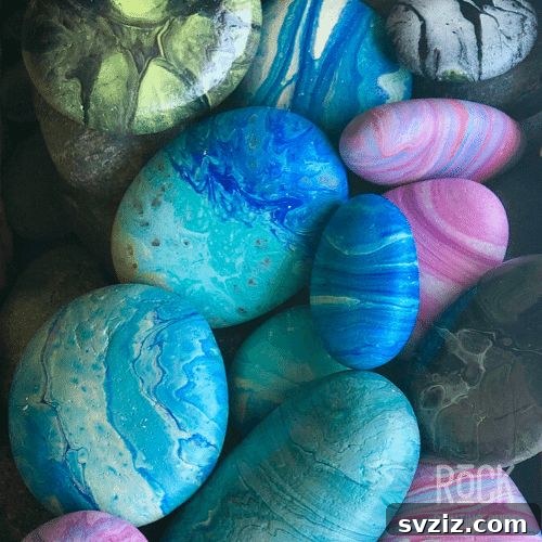 61 Charming & Simple Paintings for Aspiring Artists 22 Beginner-friendly Paint Pouring on Rocks, creating unique abstract designs