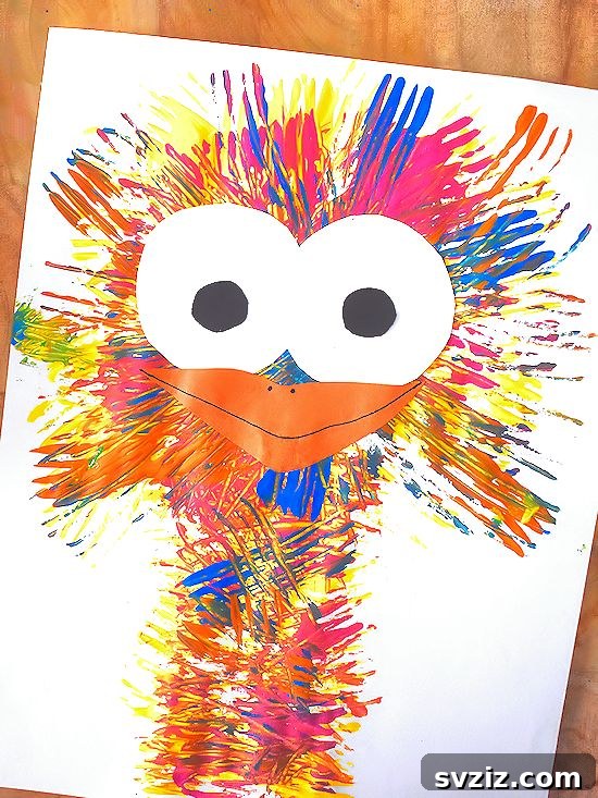 61 Charming & Simple Paintings for Aspiring Artists 25 Colorful Fork Painted Ostrich craft for kids, easy and fun