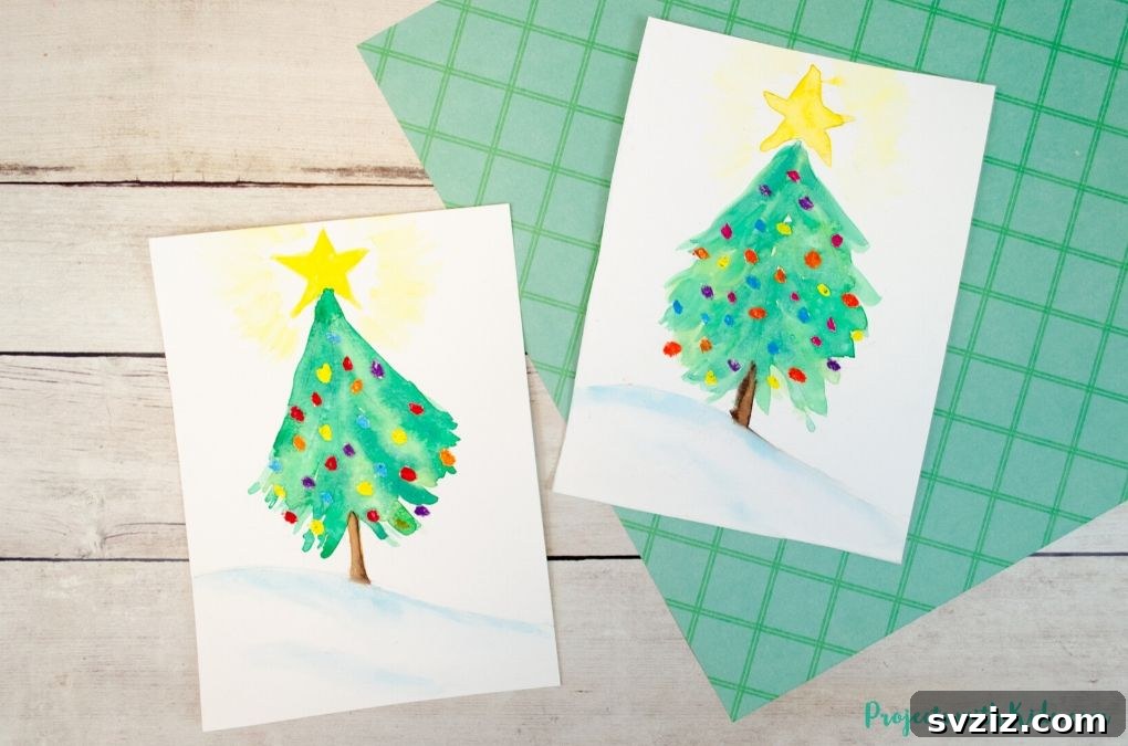 61 Charming & Simple Paintings for Aspiring Artists 27 Watercolor Christmas Tree, an easy and festive painting for holidays