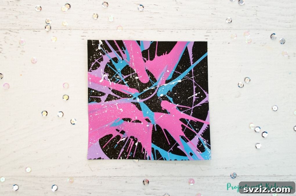 61 Charming & Simple Paintings for Aspiring Artists 28 Galaxy spin painting art project for kids, exploring space colors