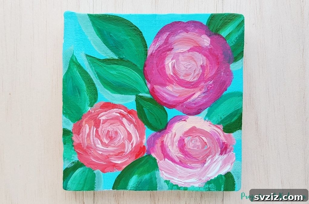 61 Charming & Simple Paintings for Aspiring Artists 38 Rose Painting tutorial for beginners, practicing floral art techniques
