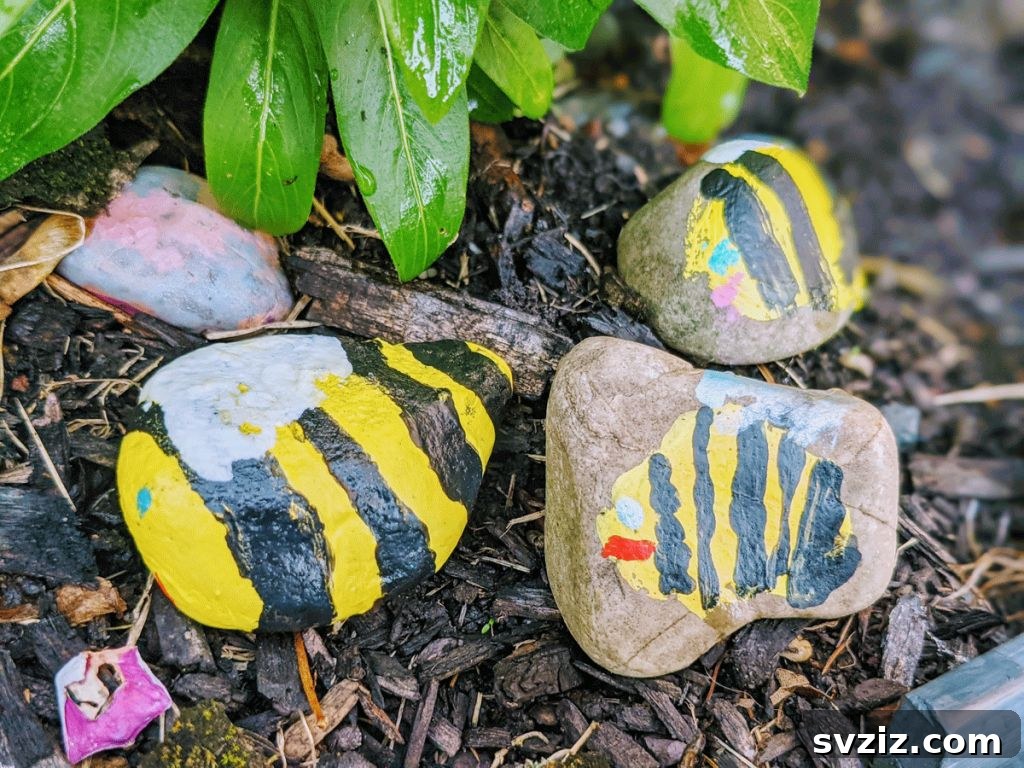 61 Charming & Simple Paintings for Aspiring Artists 6 Cute Bumble Bee rock painting idea for kids and beginners