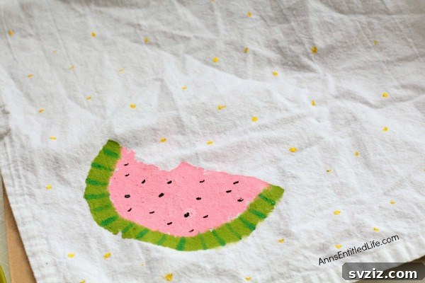 61 Charming & Simple Paintings for Aspiring Artists 53 Watermelon Painted Napkins, a fun DIY craft for summer table settings
