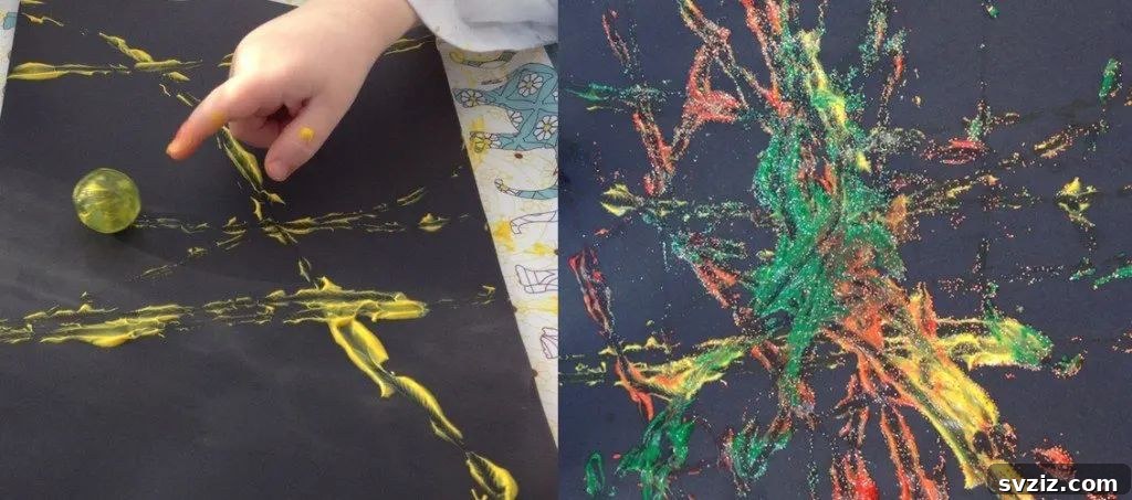 61 Charming & Simple Paintings for Aspiring Artists 56 Marble Painting Fireworks, a festive and colorful art project