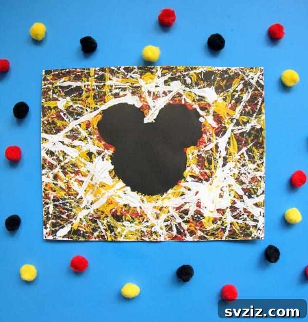 61 Charming & Simple Paintings for Aspiring Artists 57 Mickey Mouse Marble Painting, a fun Disney-themed craft for kids