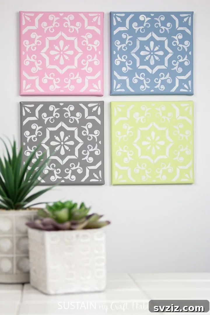 61 Charming & Simple Paintings for Aspiring Artists 8 Mediterranean Tile Stencil Art for easy DIY home decor