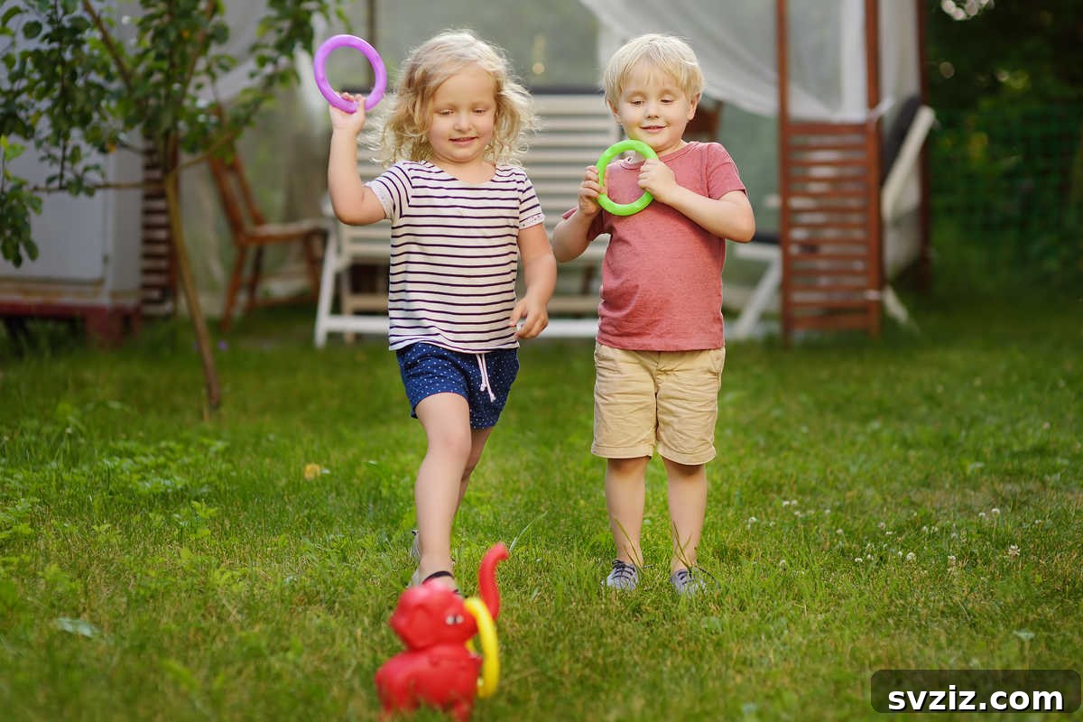 41 Creative Play Ideas for Two-Year-Olds 12 A toddler attempting to toss a ring onto a target in a simple ring toss game.