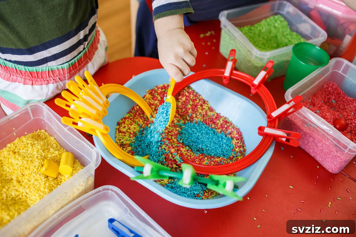 41 Creative Play Ideas for Two-Year-Olds 28 A tray filled with an assortment of colorful dried beans for sensory play.