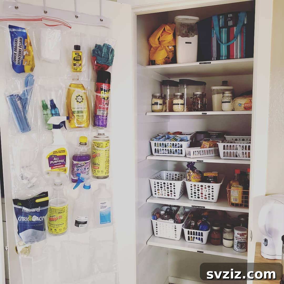 20 Genius Ways to Tame Your Pantry Clutter 11 Transparent Over-the-Door Holder for Cleaning Supplies