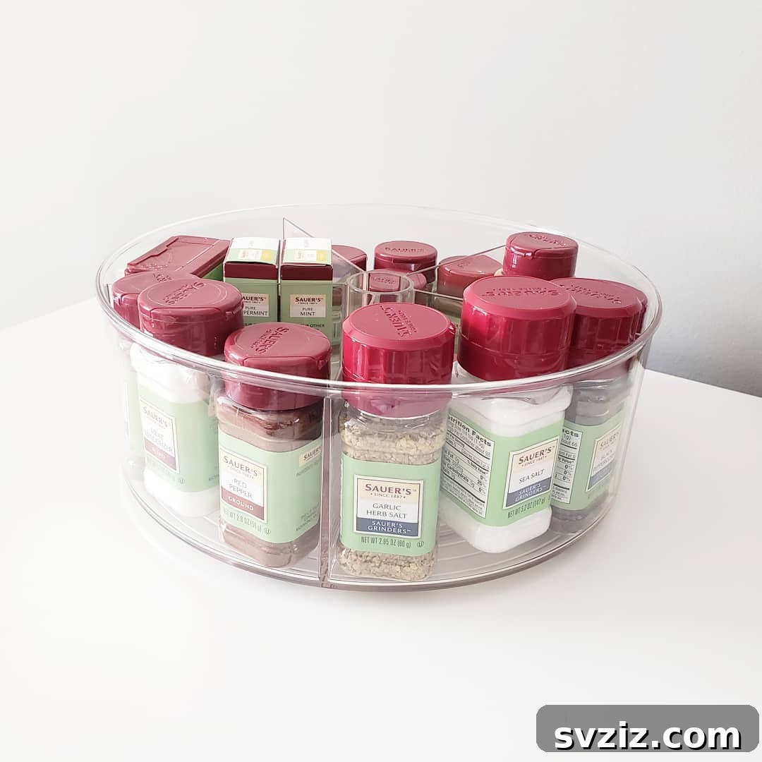 20 Genius Ways to Tame Your Pantry Clutter 8 Spinning Organizer for Spices and Condiments