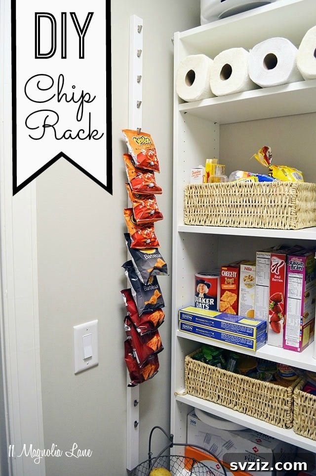 20 Genius Ways to Tame Your Pantry Clutter 10 Pantry Chip Rack for Snack Organization