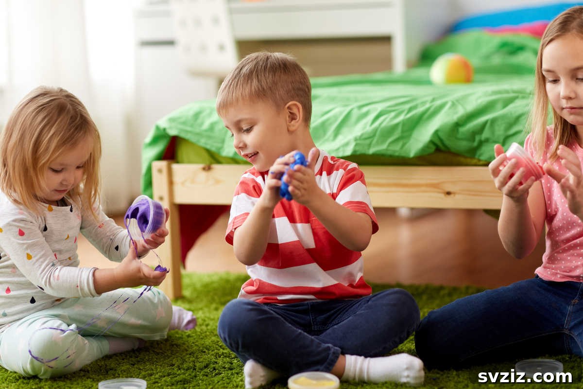 21 Whimsical Indoor Games for Toddler Birthday Bashes 5 Toddlers playing with colorful slime.