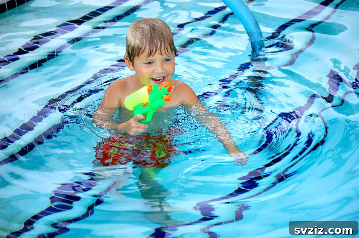Children engaged in a lively squirt gun battle in a green backyard, a fun and cooling outdoor activity.