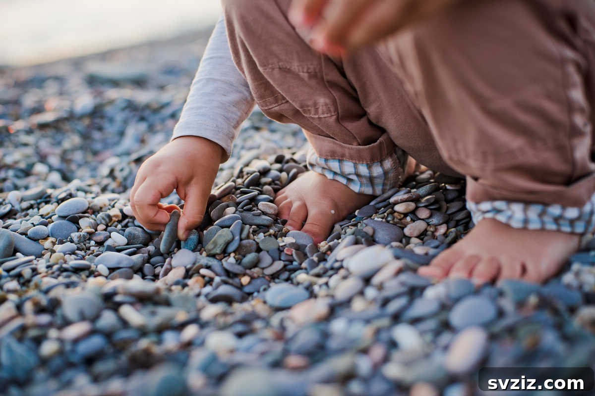 Child's hands holding a variety of collected rocks, showcasing a simple and engaging outdoor hobby.