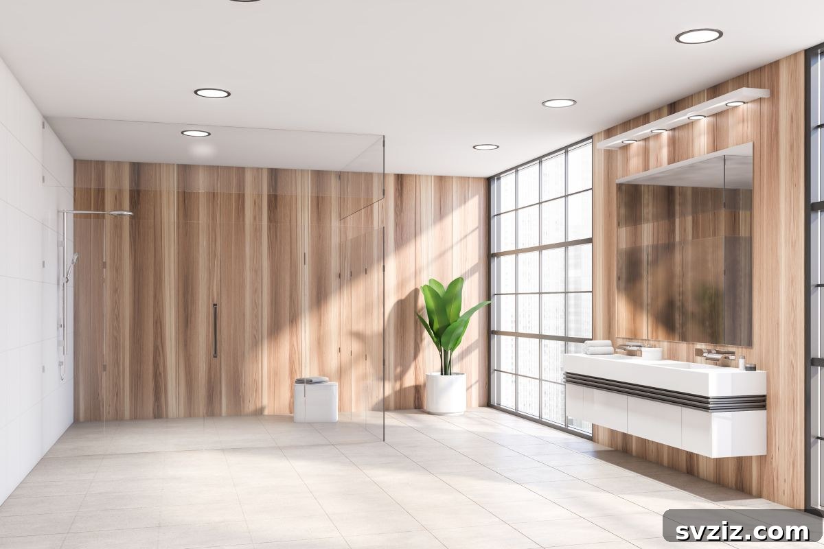 Luxury wooden walk-in shower interior
