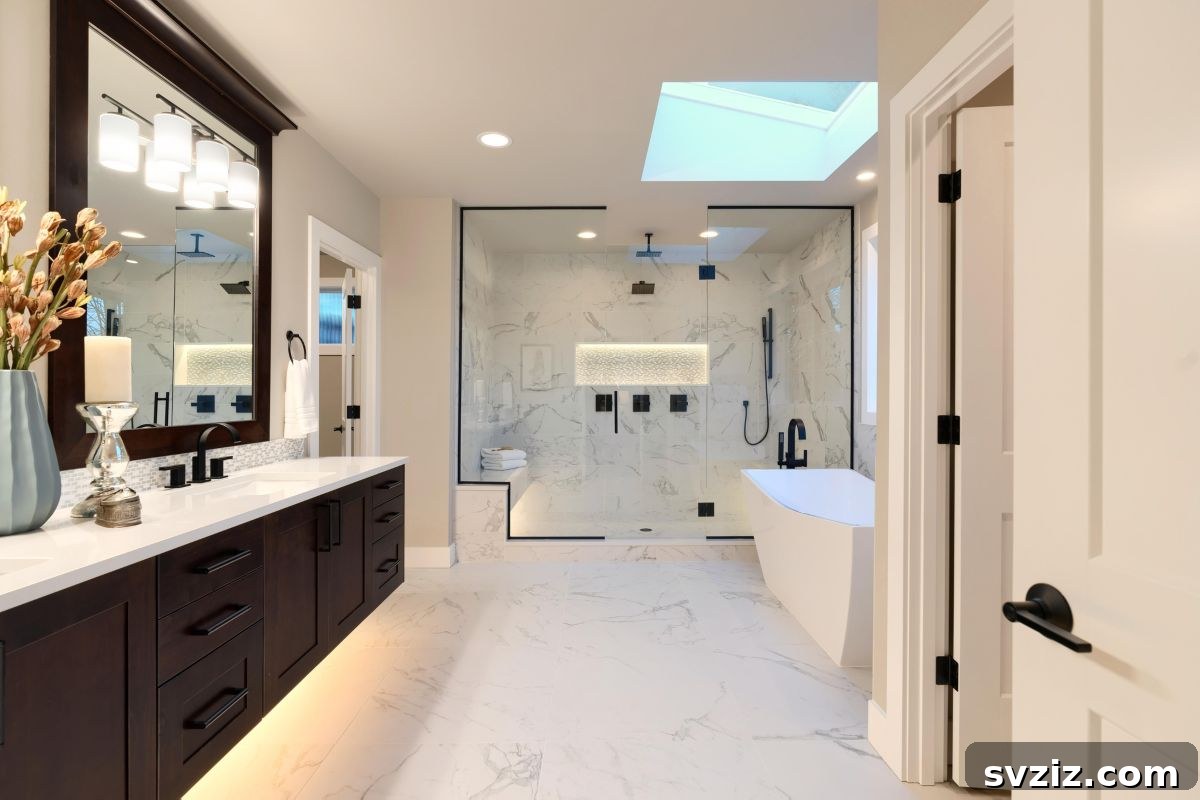 Luxury modern walk-in shower and bathroom
