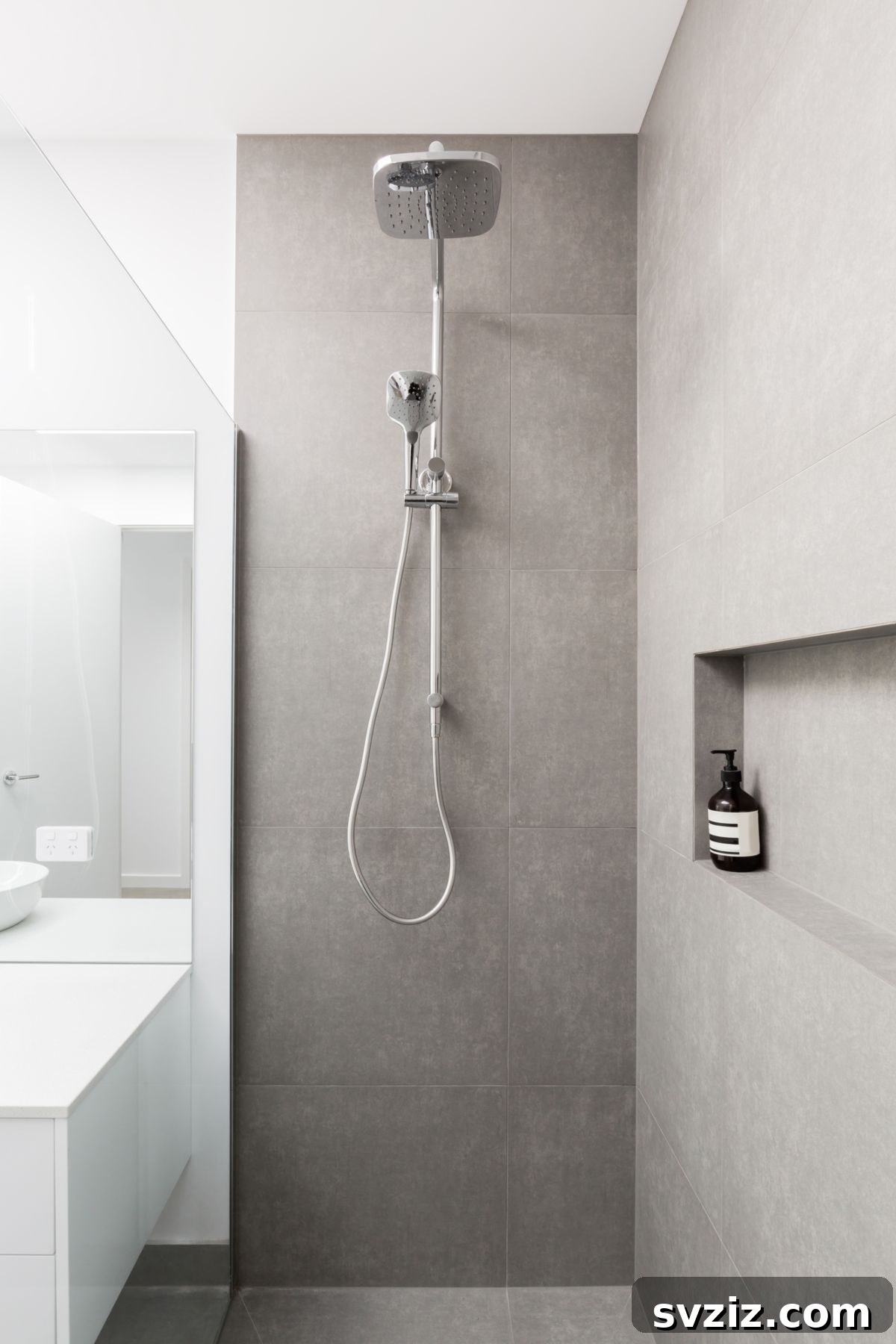 Fully tiled walk-in shower enclosure