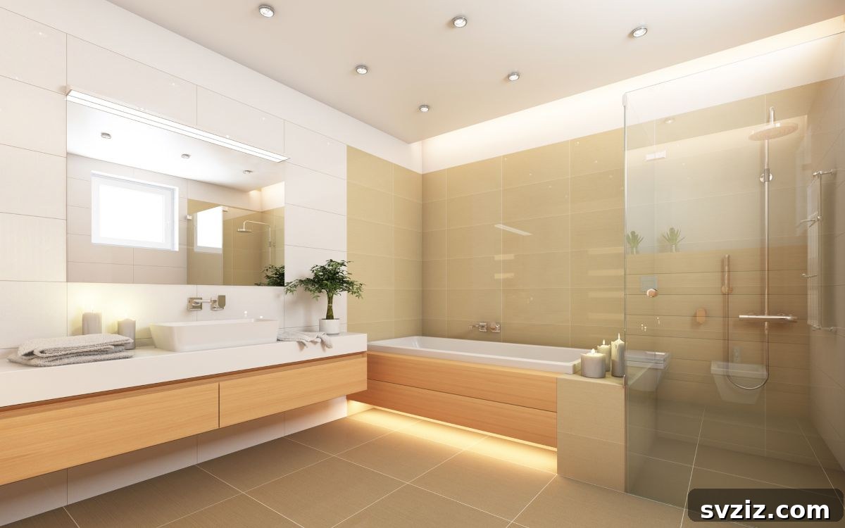 Bright walk-in shower with ambient candle lighting