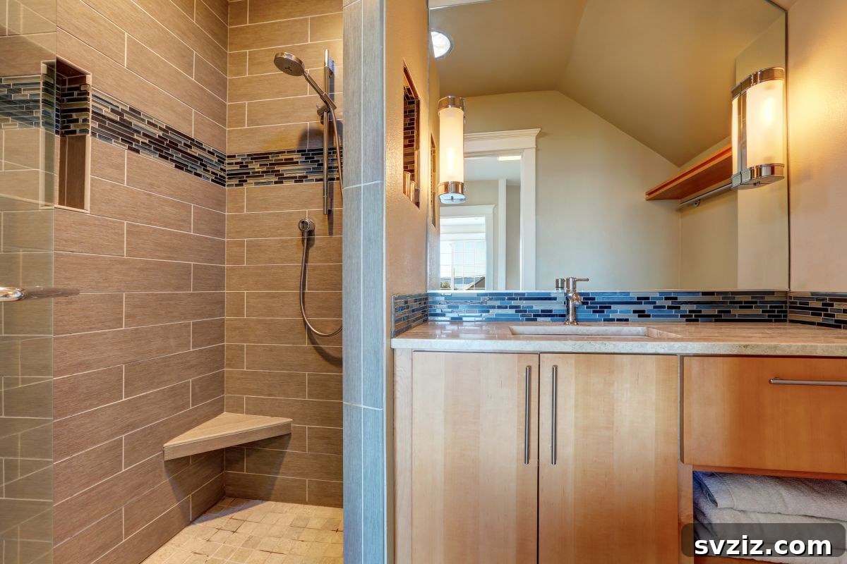 Mocha interior walk-in shower design
