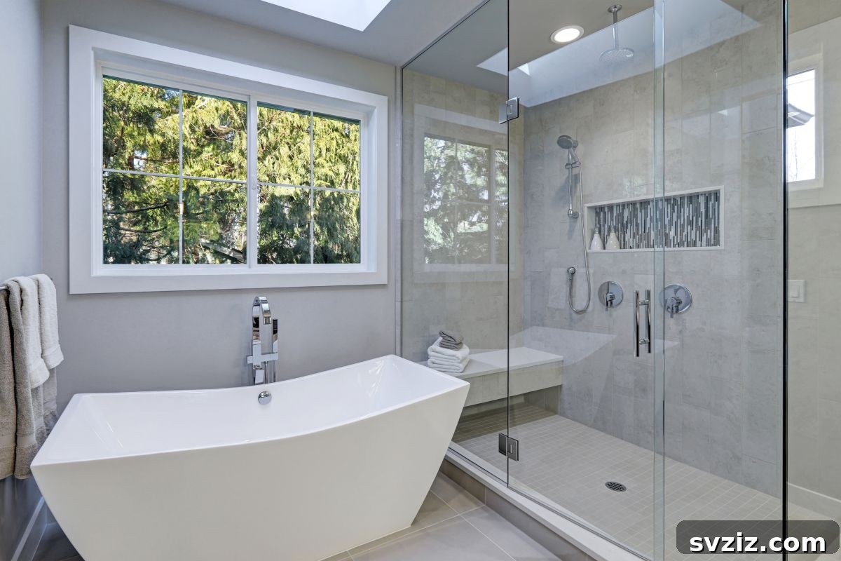 Large glass walk-in shower for a luxurious bathroom
