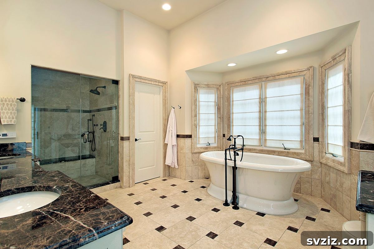 White bathroom with contrasting black hardware
