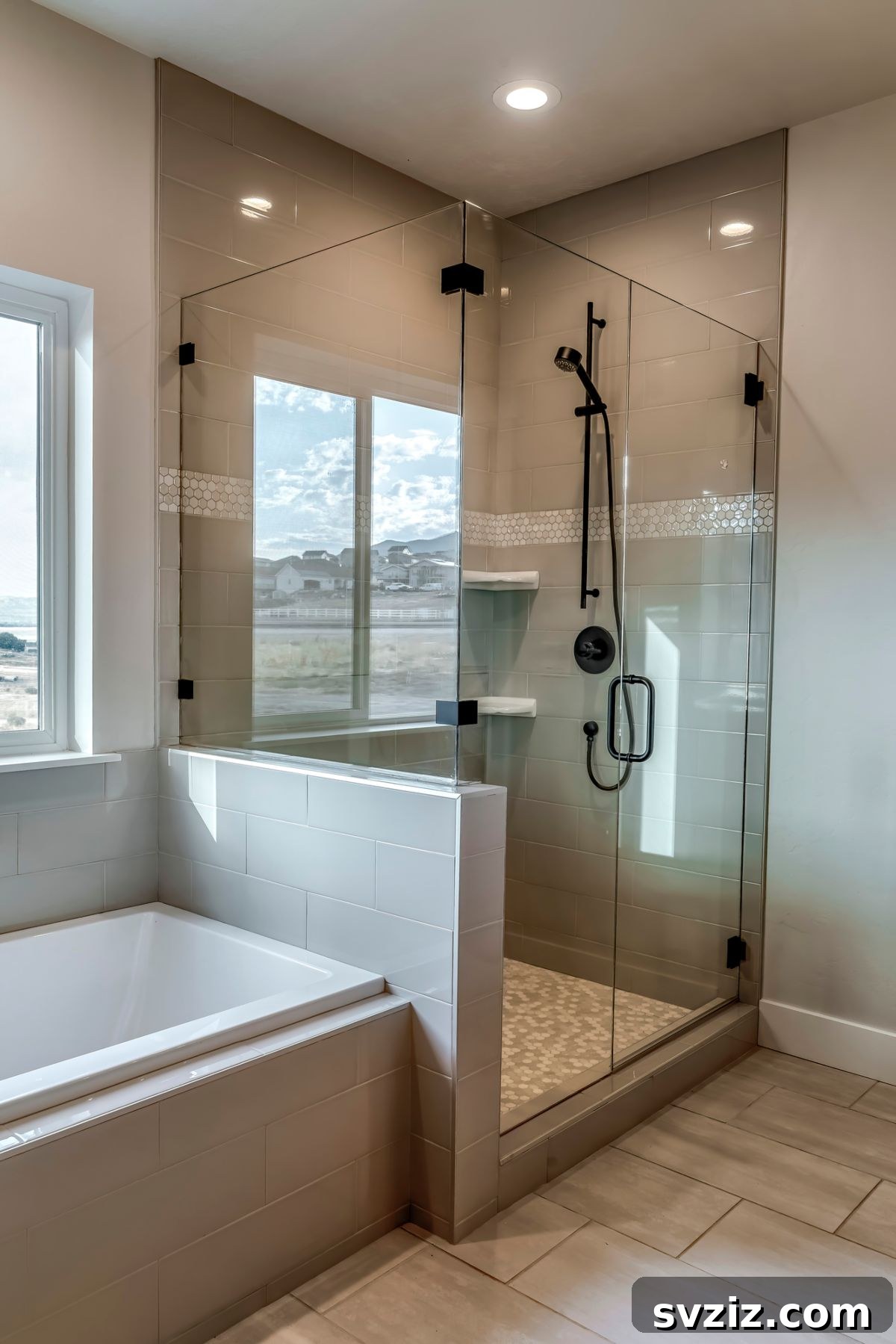 Rectangular walk-in shower with ample space