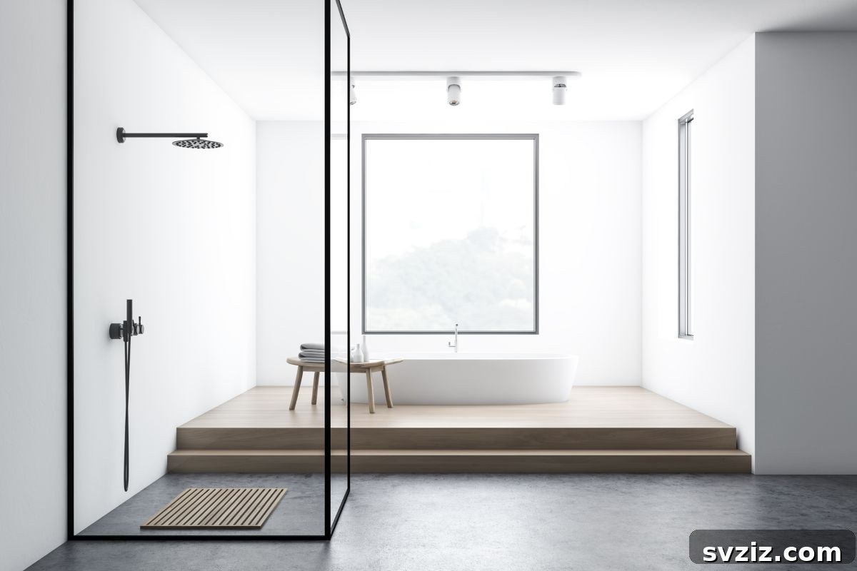 Classic white interior walk-in shower