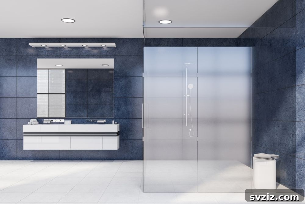Blue interior walk-in shower design