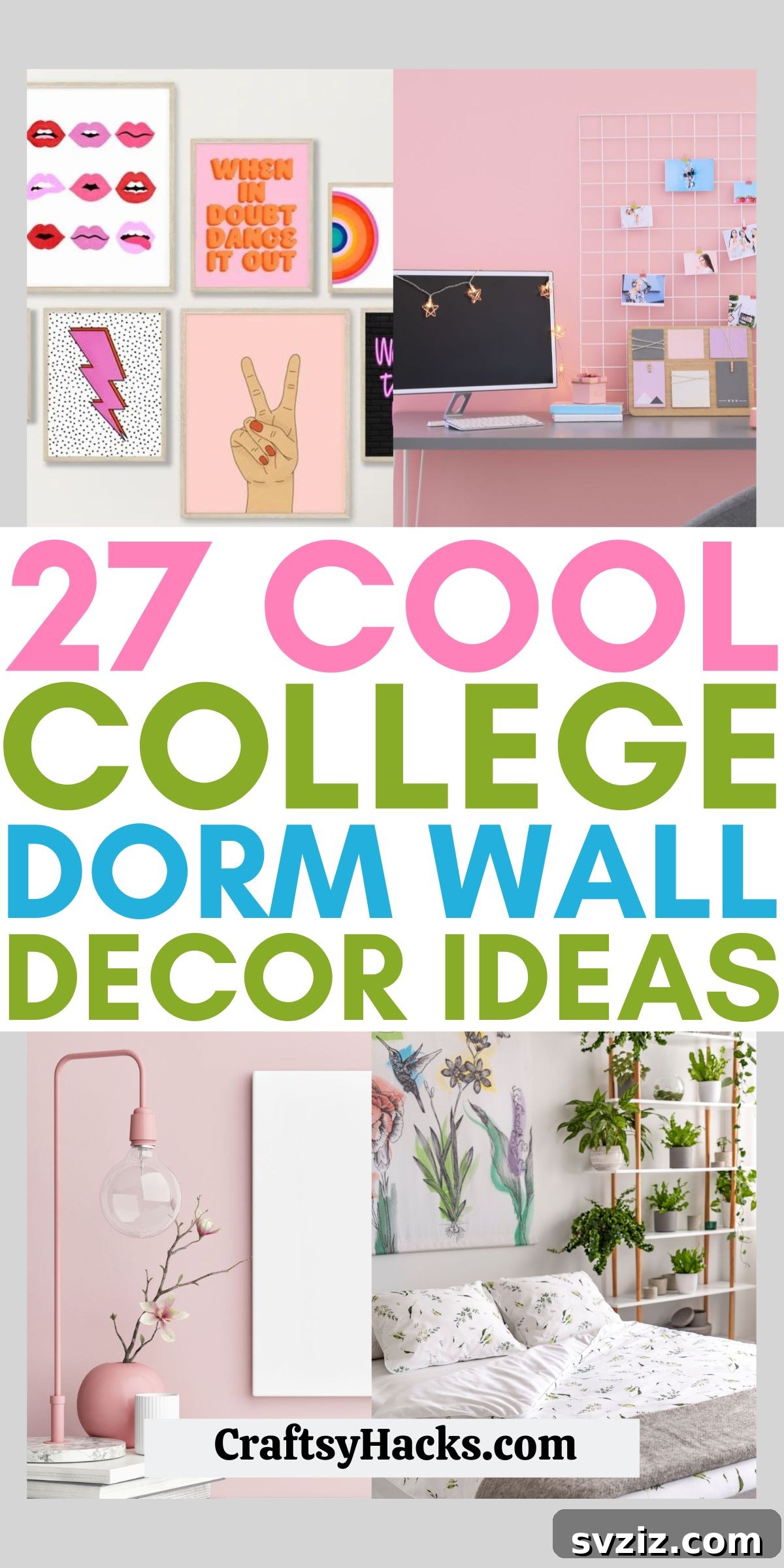 A beautifully decorated college dorm room with various wall decor elements, including tapestries, string lights, and photos, creating a cozy and personalized atmosphere.