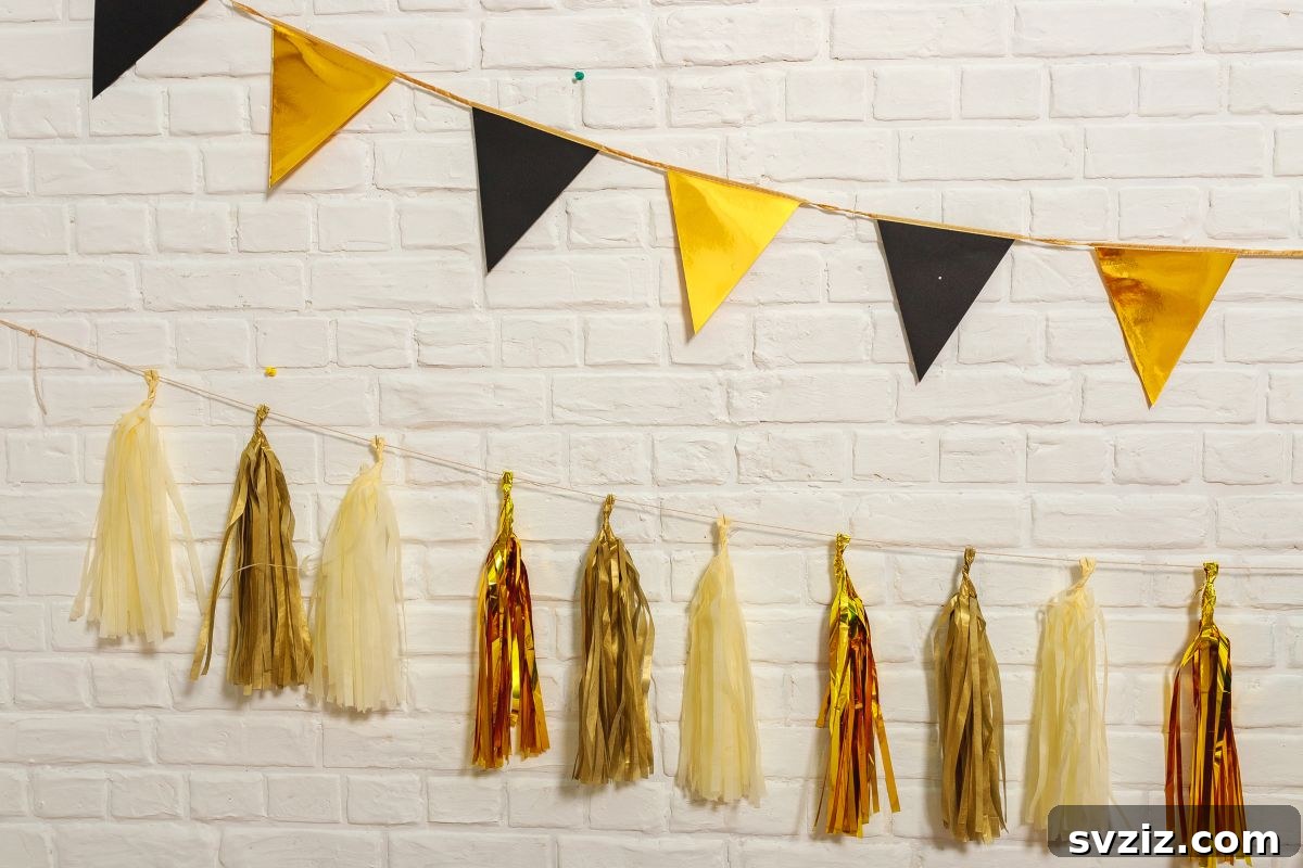 A colorful tassel garland strung across a dorm wall, adding a playful and whimsical touch of color and cheer.