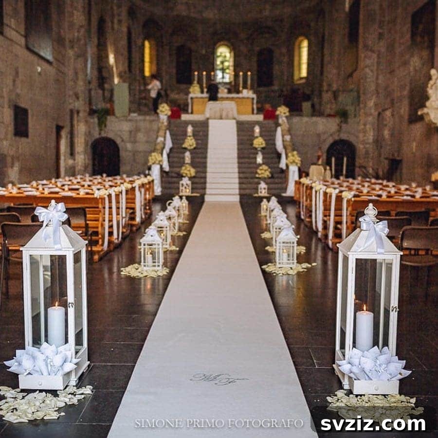 Romantic Wedding Aisle Lined with Lanterns and Candles