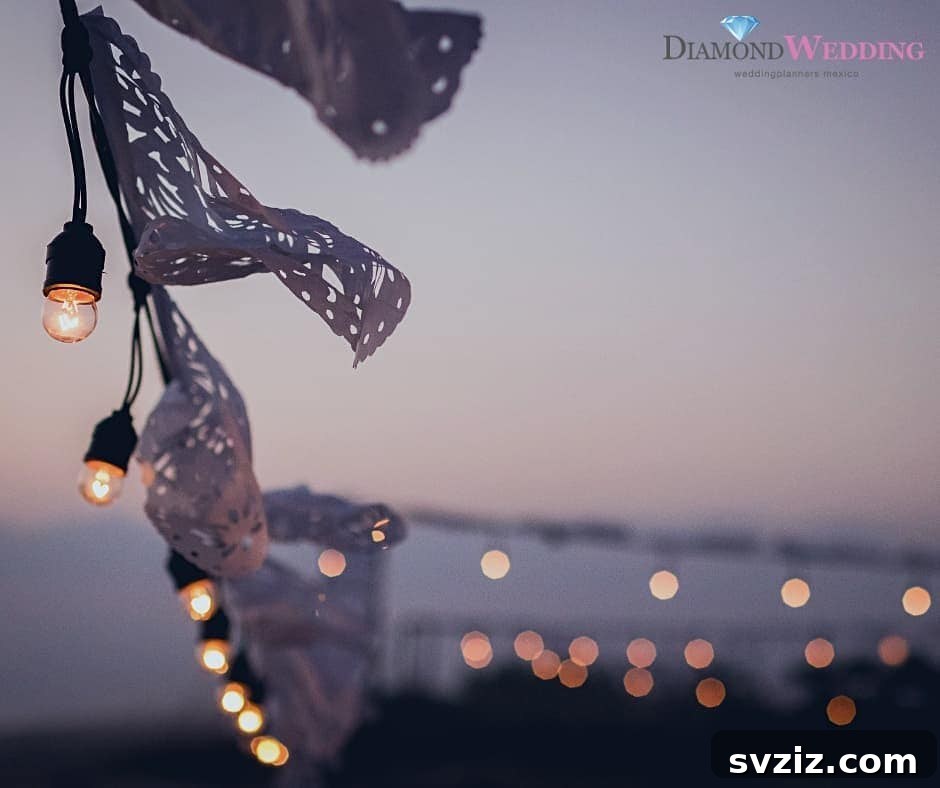 Decorative String Lights with Colorful Ribbons for Weddings