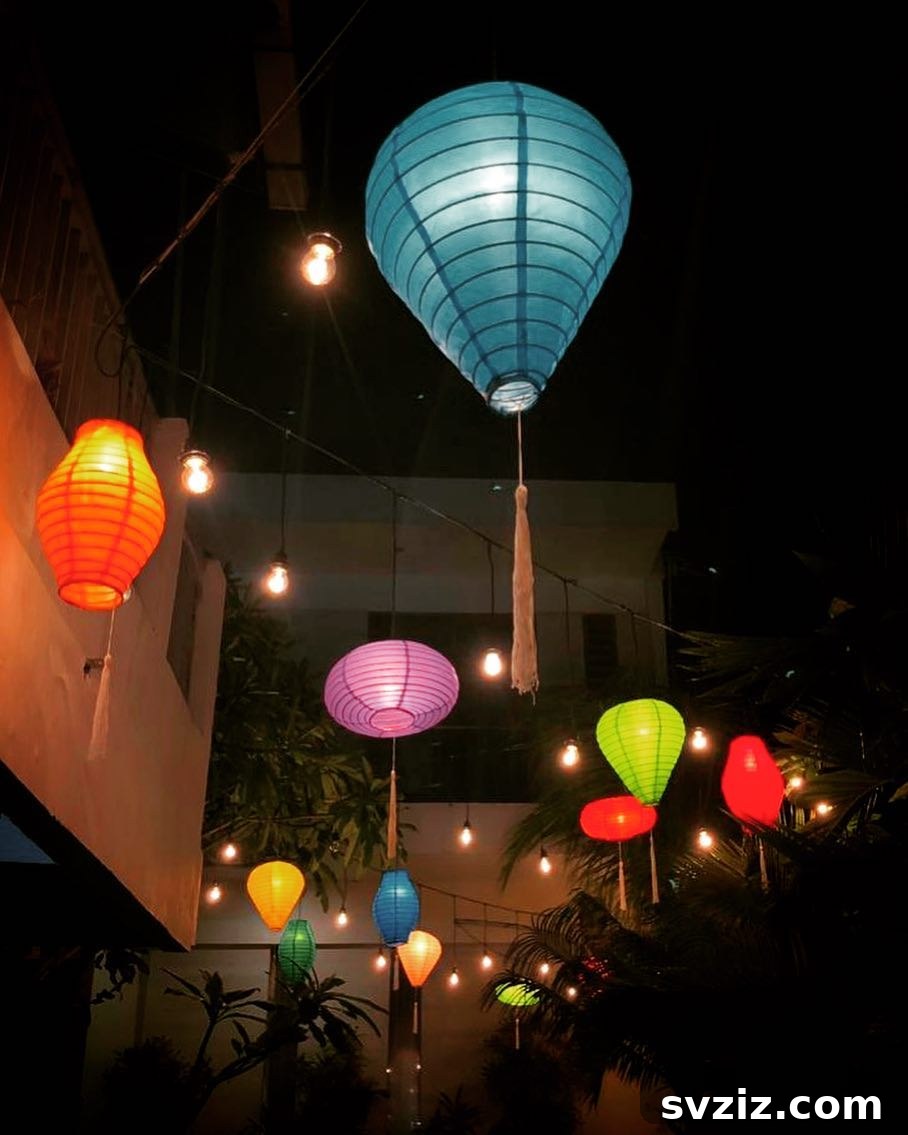 Artistic Wedding Venue Decorated with White Paper Lanterns