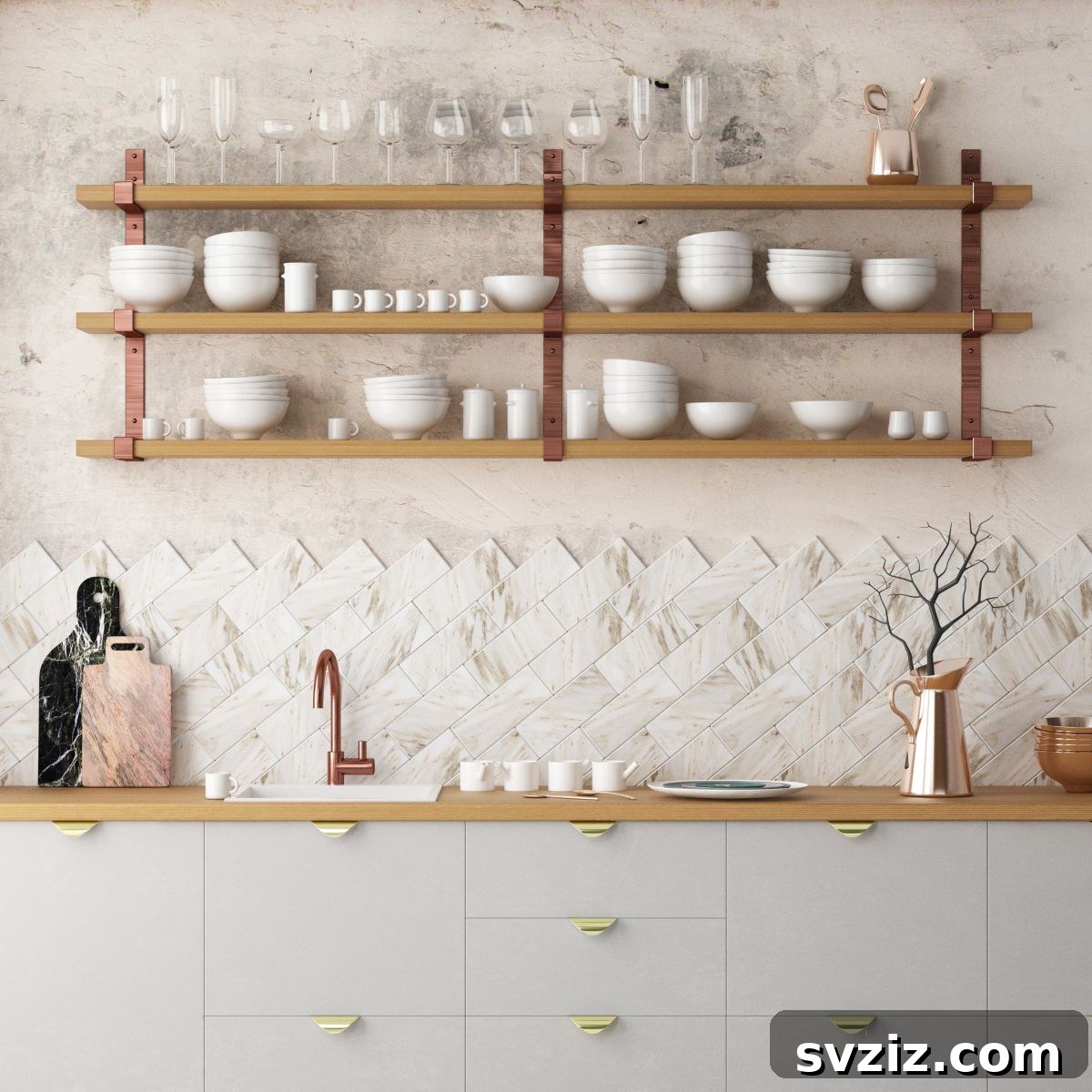 Elevate Your Kitchen: 41 Chic Wall Decor Ideas 21 Kitchen featuring a soft pastel colored accent wall