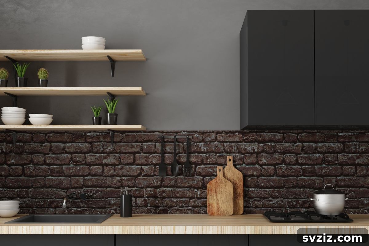 Elevate Your Kitchen: 41 Chic Wall Decor Ideas 23 Modern kitchen with an exposed brick wall