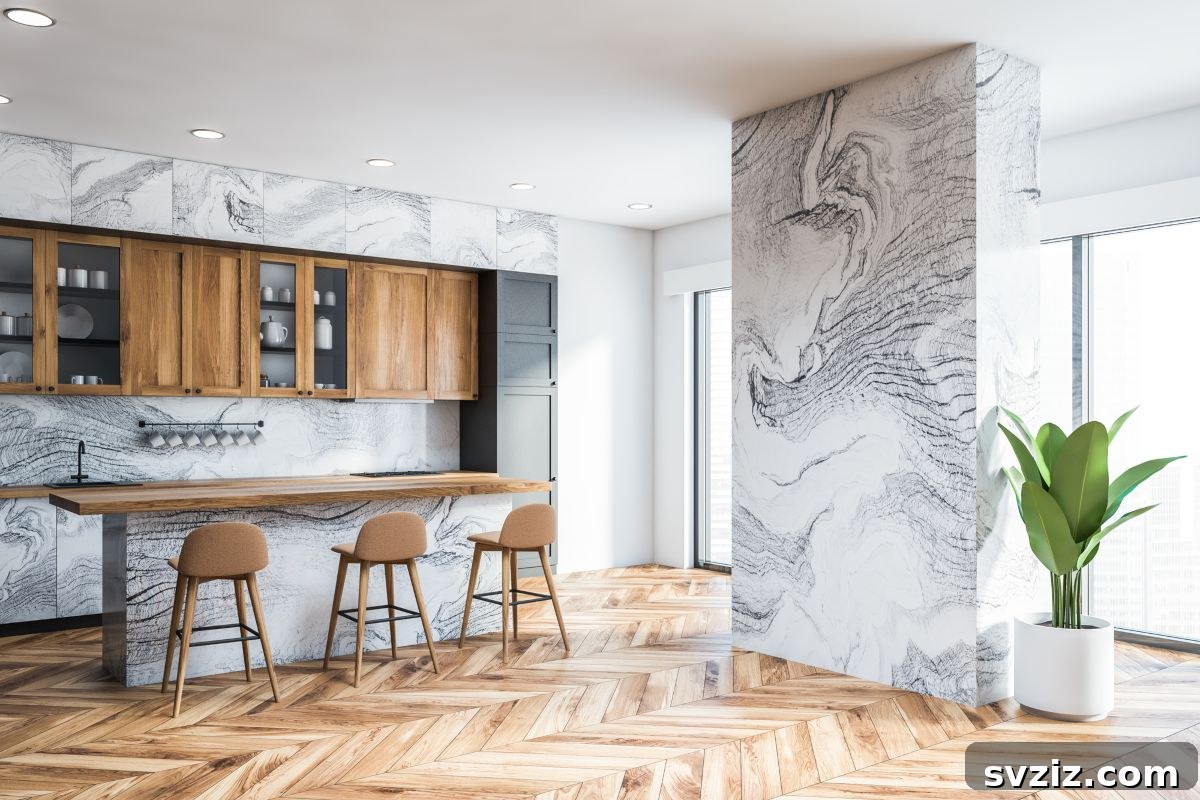 Elevate Your Kitchen: 41 Chic Wall Decor Ideas 25 Elegant kitchen featuring gray marble surfaces