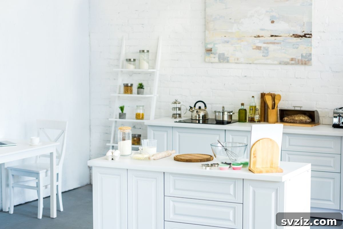 Elevate Your Kitchen: 41 Chic Wall Decor Ideas 29 Kitchen featuring a stylish ladder shelf