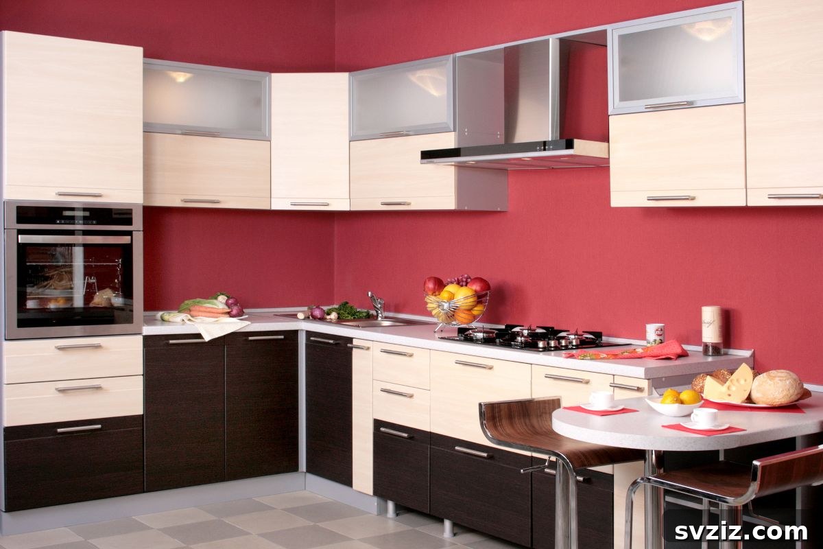 Elevate Your Kitchen: 41 Chic Wall Decor Ideas 32 Kitchen featuring a vibrant red accent wall