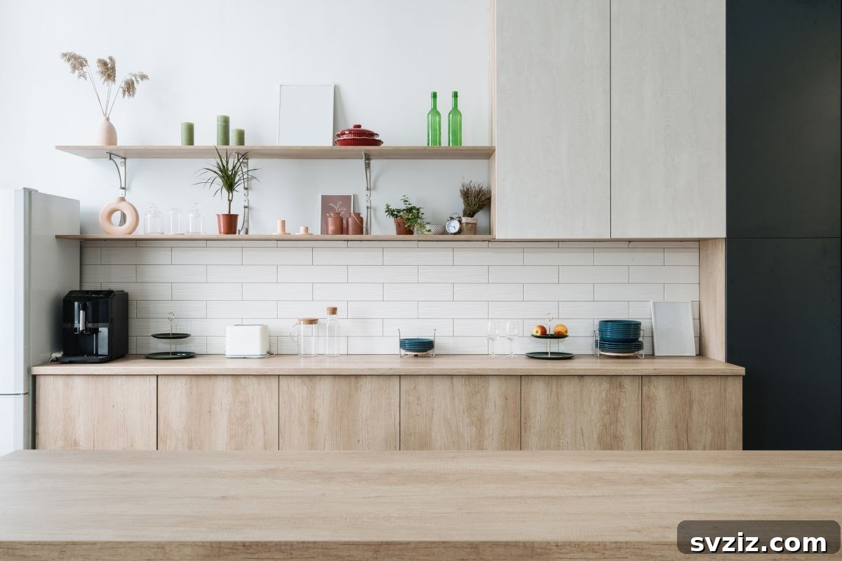 Elevate Your Kitchen: 41 Chic Wall Decor Ideas 36 Decorative vases on a kitchen shelf