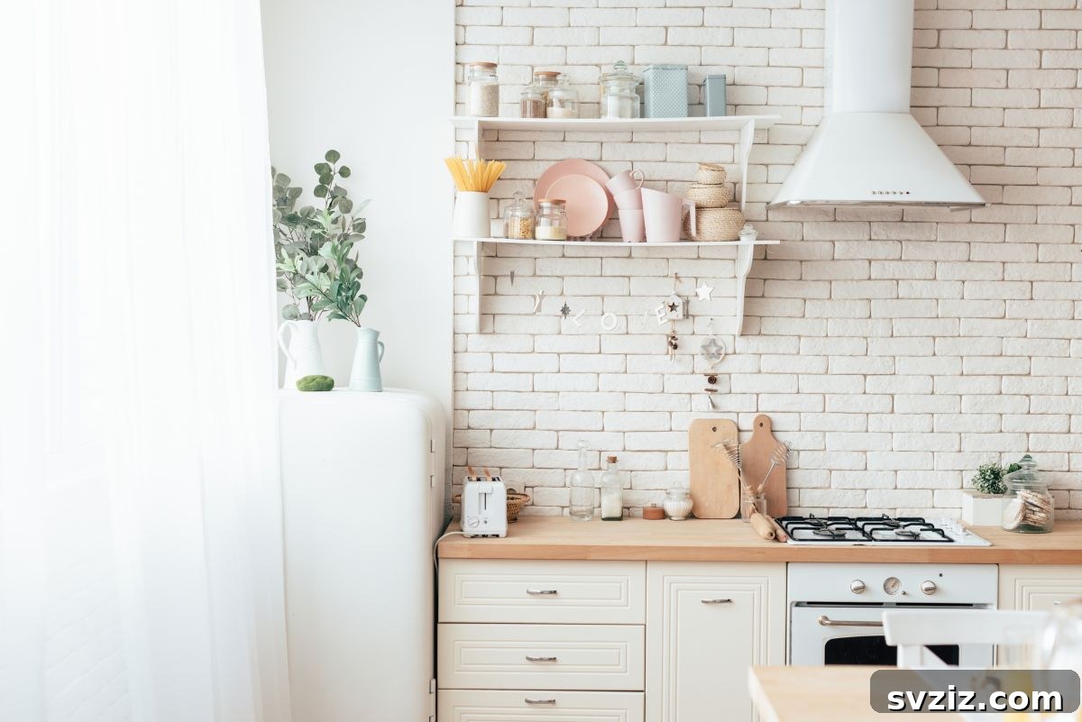 Elevate Your Kitchen: 41 Chic Wall Decor Ideas 39 Open shelves displaying colorful kitchenware