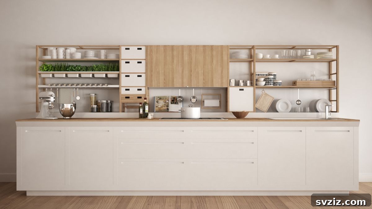 Elevate Your Kitchen: 41 Chic Wall Decor Ideas 40 Minimalist Scandinavian style kitchen shelving
